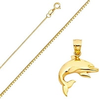 Vrhunski zlatni i dijamantski nakit Čvrsti 14K Gold Bo Chain Dolphin Privjesak ogrlica - Odaberite Dužinu