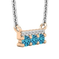 DazzlingRock kolekcija okrugla bijeli dijamant i plavi Topaz horizontalni bar privjesak za žene sa srebrnim