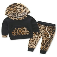 Kid baby Boys Girls Leopard Pulover s kapuljačom + hlače Outfit set