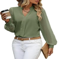 Ženska casual ravnica narezana vrhunska zelena bluza s dugim rukavima L