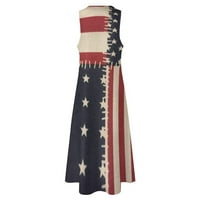 4. jula Maxi haljine za žene casual vintage haljina bez rukava Američka zastava Tiskana nezavisnost