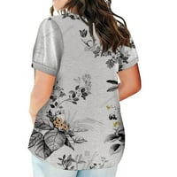 Plus veličine za žene Dame Flower Print V Džep za izrez Labava kratka rukava Summer Košulja Sakrij trbuh