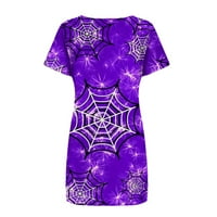 Odeerbi haljine za ženske ležerne haljine Ljetni modni kratki rukav okrugli vrat plaža Print Purple