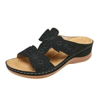 Sandale o ženskoj petu - vezeni novi stil casual otvorenih noktiju ljetne sandale crno-8