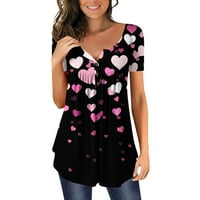 Zodggu Womens Henley košulje Tunike PEPLUM Prodaja Ljubavna srca Summer-majice Dugmas Naslijeđeni labavi