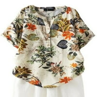 Grianlook ženske majice Henley izrez bluza kratki rukav elegantni vrhovi cvjetni ispis dame casual osnovno labav baggy khaki xs