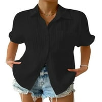 Paille ženske bluze s kratkim rukavima Ljetne košulje rever na vratu Ležerne prilike tucijske košulje u uredu crne s