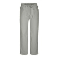Leesechin muške hlače, čvrsti povremeni elastični pojas džep pamučni posteljina panela pantalone