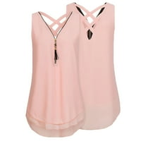Žene vrhovi bez rukava, ležerne rezervoare od solidne žene Ljeto V-izrez majice Pink XL