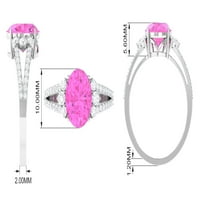 Klasični laboratorijski porastao Pink safirni prsten sa cirkonskim ovalnim oblikom, 14k žuto zlato,