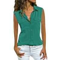 Ženske bluze Ženske ležerne čvrstoće bez rukava Otvara se džepovi za ovratnike Gumb Green Green M