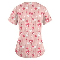 Ženski vrhovi Valentinovo za žene Slatko tiskani kratki rukav V izrez Top radne džepne košulje