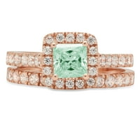 2. CT sjajna princeza simulirani zeleni dijamant 18k Rose Gold Halo Pasijans sa akcentima Bridal Set