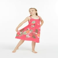 Djevojčica Havajski klasični carst haljina s elastičnim remenom u prilično tropskom vrućem ružičastoj boji