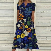 Maxi haljine za žene Ljeto casual s kratkim rukavima slobodno cvjetno print casual duga majica haljina