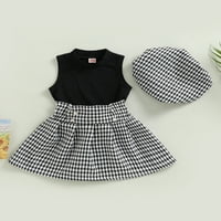 Hirigin Kids Girls Set suknje, bez rukava prsluk za posadu + Hatstooth A-line suknja + šešir ljetna