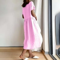 Ženska ljetna casual čvrsta kratka kratka haljina kratkih rukava Boho labava srednja dužina A-line ružičasta