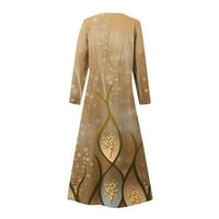 Daqian Womens haljine za čišćenje Ženske ljetne haljine Print dugih rukava okruglih haljina s okruglim