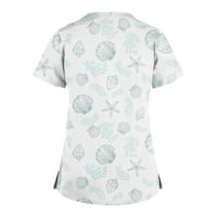 Grafički otisci V-izrez Bluze za ravnu odjeću Ljetni kratki rukav za žene bijele 2xl