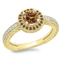 DazzlingRock kolekcija 1. Carat 14K šampanjca i bijeli dijamant Bridal Halo Angažman prsten CT, žuto zlato, veličine 4