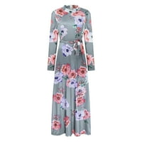 Ljetne haljine za prodaju za žene za žene dugih rukava za tisak cvjetnog uzorka Okrugli vrat Midi Fit