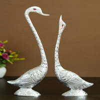 Ecraftindia Silver Ljubljenje Swan Par ručno izrađena ukrasna figurica