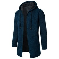 Muški džemper sa kapuljačom sa kapuljačom sa kapuljačom, čvrstim bojom dugih rukava zip up jakne zimski stilski zgušnjavajući termalni kaputi plavi xl