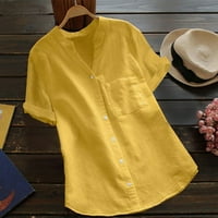 Ženska pamučna posteljina casual majica s kratkim rukavima za bluzu za bluzu dolje na vrhu xxxl