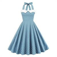 Ljetne haljine Trendy bez rukava A-line srednjeg duljina za slobodno vrijeme Halter patchwork haljina nebo plave s