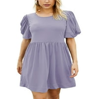 Eleluny Women obični kratki rukav Mini haljina za odmor Casual Beach Sendress Light Purple S