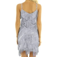 Clearsance Ljetne haljine za žene Čvrsti V-izrez Mini modna haljina s kratkim rukavima srebrna 3xl