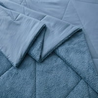 Chezmoi kolekcija zane 3-komadni set Sherpa Comforter, trokut quilting reverzibilno oprati posteljinu od mikrovlakana, kraljica, plava