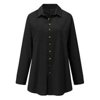 Ženski pamučni džepovi s dugim rukavima Bluze za bluze za majicu Tržeće majice Crna majica