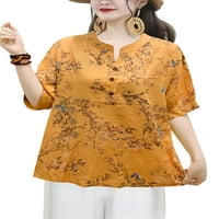 Leuncero Womens Casual Boho Stylish bluza košulja Cvjetni tipka za tisak V izrez kratki rukav Tunic TOP majica
