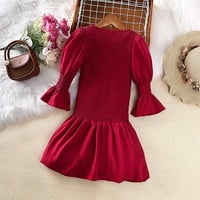 Modne haljine za djevojke djevojke s dugim rukavima crvena haljina kič okrugli vrat ruffled ovratnik
