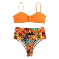 Pop prodavač Ženski bikini Split kupaći kostimi Visoki struk seksi multibolor Print Narančasta L