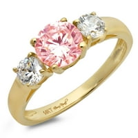 1.5ct okrugli rez ružičasti simulirani dijamant 18k žuti zlatni gravirajući izveštaj godišnjica Angažovanje