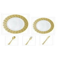 Imperijalna kolekcija Bijela W Gold Diamond Cut Greed China-Plastic 10,25 Ploče za večeru + 7 Ploče za salatu + pribor za jelo * Party za 20 *