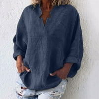 Košulje s dugim rukavima za žensko odobrenje plus veličine Žene pune boje dugih rukava od pamuk i labave majice bluza s labavim košuljom V-izrez casual top
