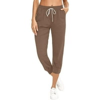 Pantalone za ženske gamaše lagane ljetne casual crtača čvrsta boja visoke rastenje gaćice s džepovima