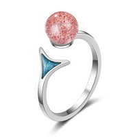 Riblji prsten dame za žene prsten ružičaste prsten od jagoda otvoren podesiv prsten za Valentinovo