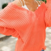Pad džempera za žene čvrsti pleteni pulover džemper V izrez rugani džemper rub tassel bledeni džemper