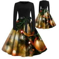 Hanas Božićna vintage haljina za žene mekani komforni okrugli dekolte Tanka haljina Elegantna vrta za