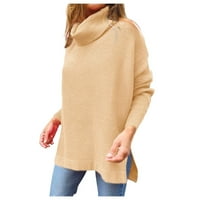 Riforla ženski s ramena džemper casual pleteni labavi pulover dugih rukava ženski pulover džemper kaki