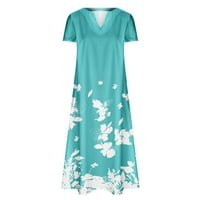 Yuwull Ljetne haljine za žensku ležerna pruga V V izrez Džepci kratkih rukava Dugačka haljina za odmor