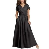 Ženska haljina kratkih rukava Srednja duljina Single V izrez Love Solid Boja Overšena haljina za temperament