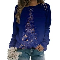 Božićne košulje za žene Jesen moda Sparkly Xmas Tree Ispis dugih rukava Crewneck Dukseri Grafički teže