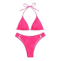 Usmixi bikini setovi za žene pletene rebraste juniore kupaće kupaće kupaće odijelo bez rukava V-izrez Čvrsti kupaći kostimi vruće ružičaste do 65% popusta