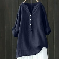 Holloyiver majice za žene trendi ljetni V-izrez s dugim rukavima, pamučne i posteljine tucinske majice