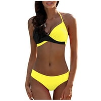Dolkfu Ženski prednji križ čipke Upravljaju dva kupaća kostim Halter Push Up Bikini set trokut kupaćim